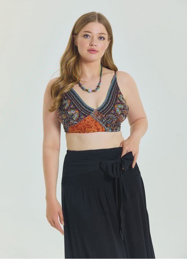Black Plus Size Skirt with Waist Tie and Gipe Detail 4595